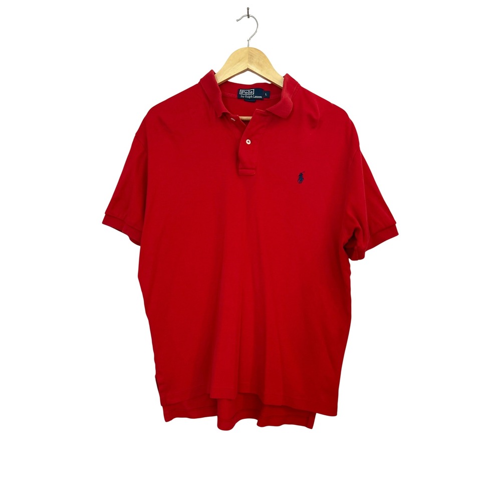 Polo Ralph Lauren Mens Large‎ Red Short Sleeve Pique Cotton Polo Shirt